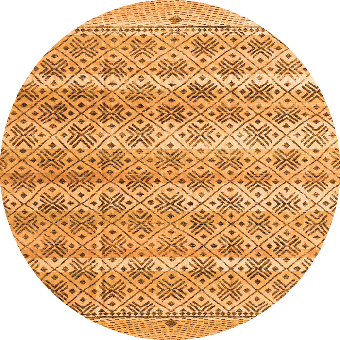 Round Machine Washable Abstract Orange Modern Area Rugs, wshabs4806org