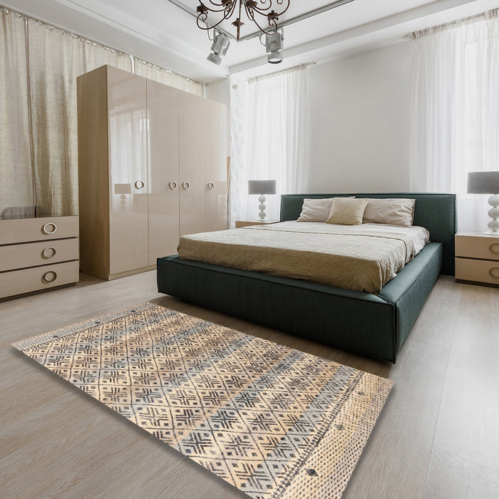 Machine Washable Abstract Army Brown Rug in a Bedroom, wshabs4806