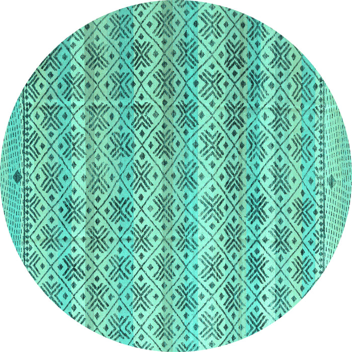Round Machine Washable Abstract Turquoise Modern Area Rugs, wshabs4806turq