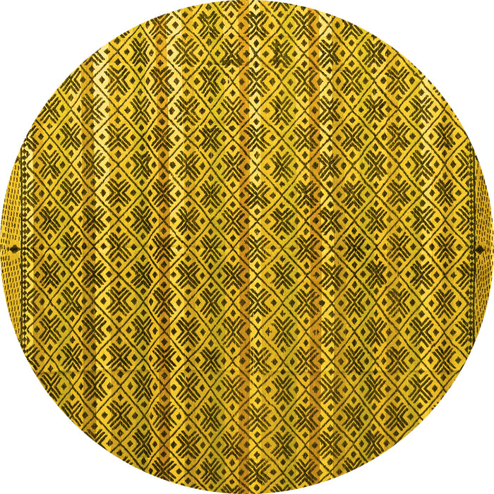 Round Machine Washable Abstract Yellow Modern Rug, wshabs4807yw
