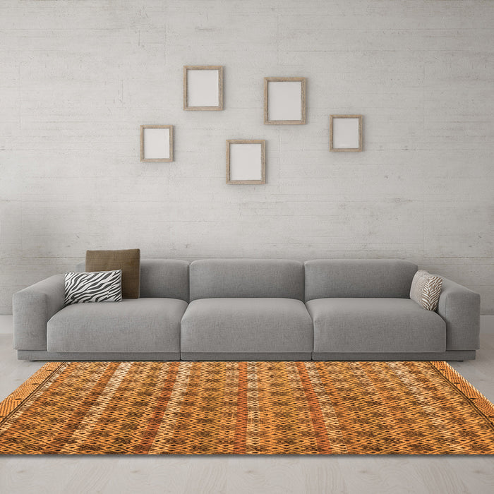 Machine Washable Abstract Orange Modern Area Rugs in a Living Room, wshabs4807org