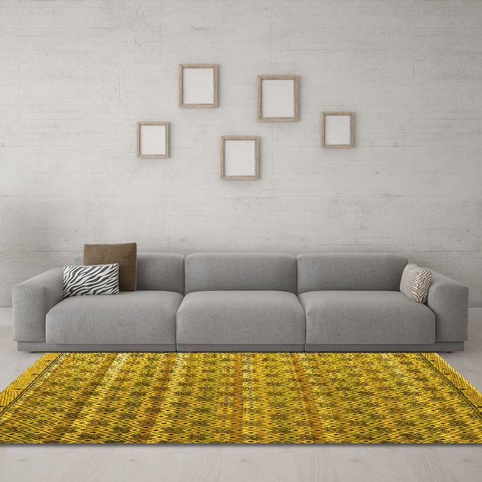 Machine Washable Abstract Yellow Modern Rug in a Living Room, wshabs4807yw