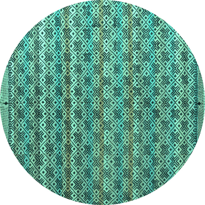 Round Machine Washable Abstract Turquoise Modern Area Rugs, wshabs4807turq