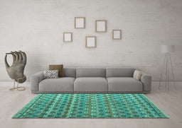 Machine Washable Abstract Turquoise Modern Area Rugs in a Living Room,, wshabs4807turq