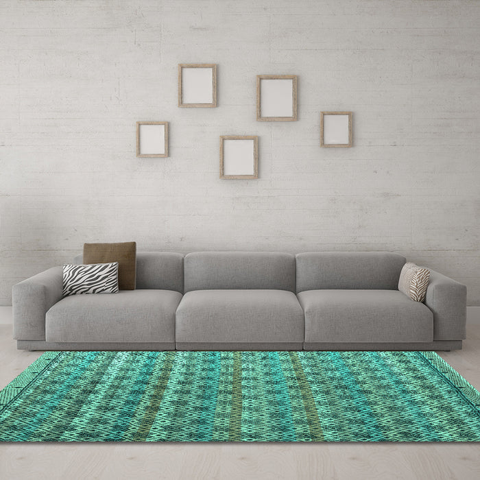 Machine Washable Abstract Turquoise Modern Area Rugs in a Living Room,, wshabs4807turq