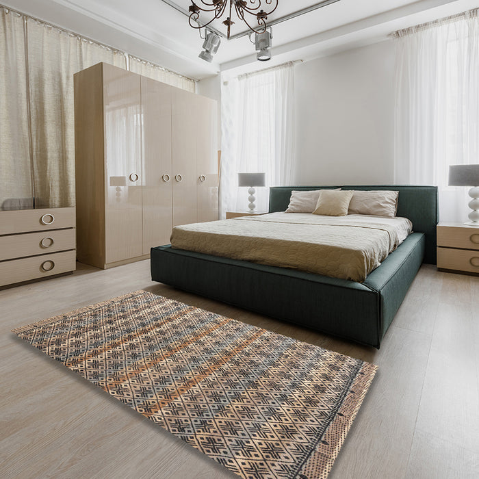 Abstract Brown Modern Rug in a Bedroom, abs4807