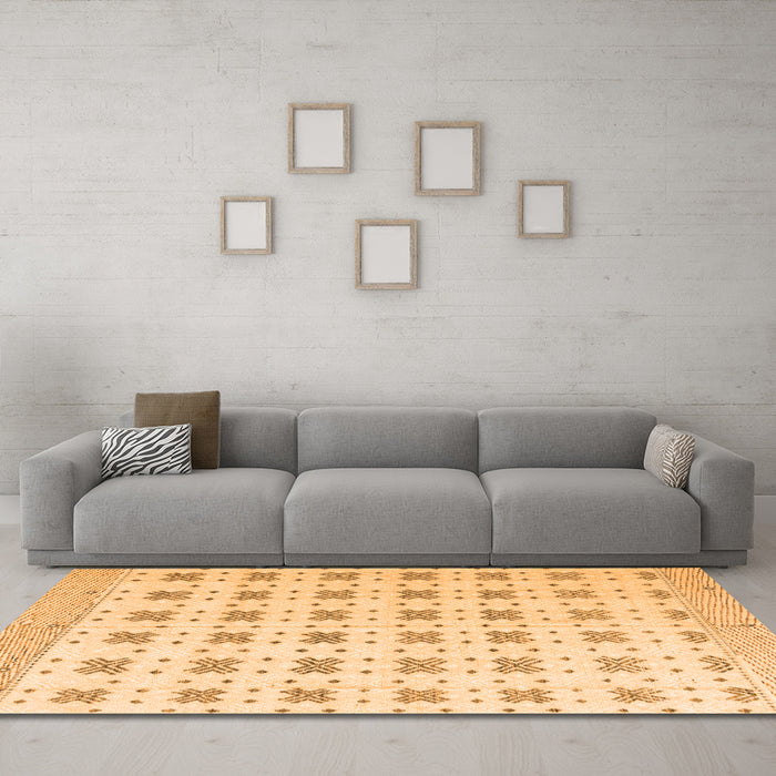 Machine Washable Abstract Orange Modern Area Rugs in a Living Room, wshabs4808org