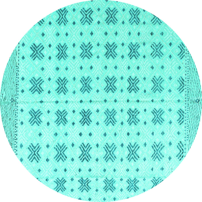 Round Machine Washable Abstract Turquoise Modern Area Rugs, wshabs4808turq
