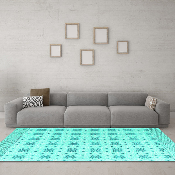 Machine Washable Abstract Turquoise Modern Area Rugs in a Living Room,, wshabs4808turq