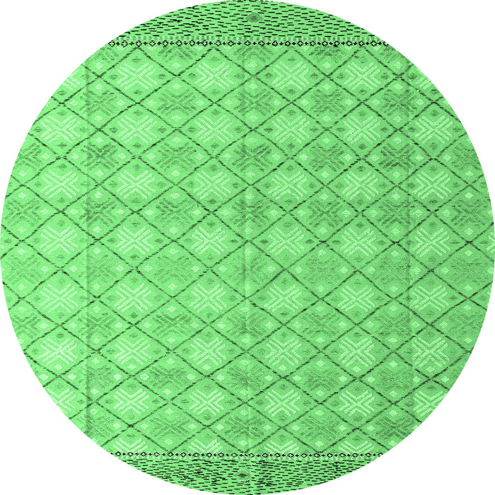 Round Machine Washable Abstract Emerald Green Modern Area Rugs, wshabs4809emgrn