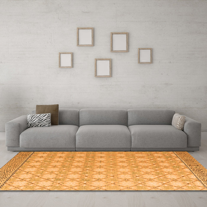 Machine Washable Abstract Orange Modern Area Rugs in a Living Room, wshabs4809org