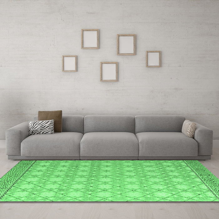 Machine Washable Abstract Emerald Green Modern Area Rugs in a Living Room,, wshabs4809emgrn