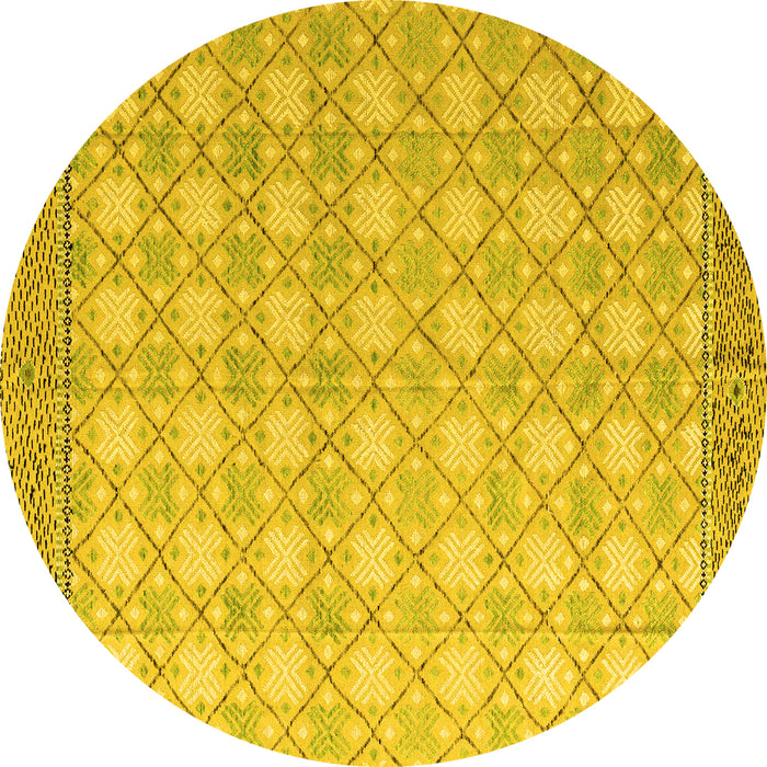Round Abstract Yellow Modern Rug, abs4809yw
