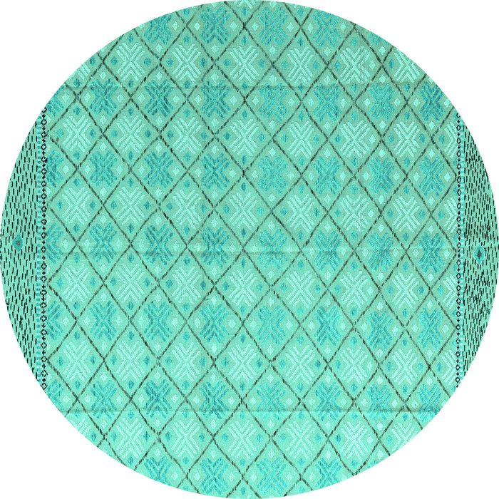 Round Machine Washable Abstract Turquoise Modern Area Rugs, wshabs4809turq