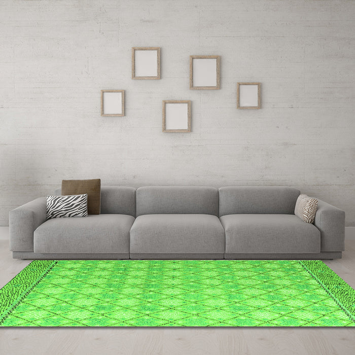 Machine Washable Abstract Green Modern Area Rugs in a Living Room,, wshabs4809grn
