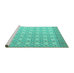 Sideview of Machine Washable Abstract Turquoise Modern Area Rugs, wshabs4809turq