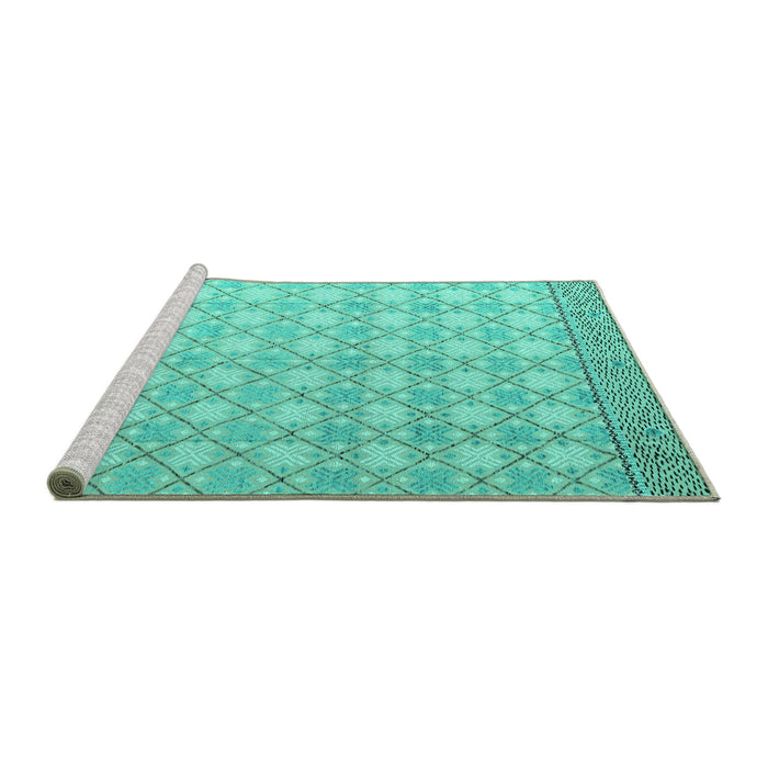 Sideview of Machine Washable Abstract Turquoise Modern Area Rugs, wshabs4809turq