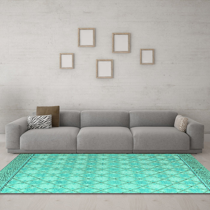 Machine Washable Abstract Turquoise Modern Area Rugs in a Living Room,, wshabs4809turq