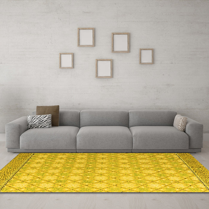 Machine Washable Abstract Yellow Modern Rug in a Living Room, wshabs4809yw