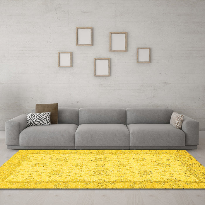 Machine Washable Oriental Yellow Traditional Rug in a Living Room, wshabs480yw