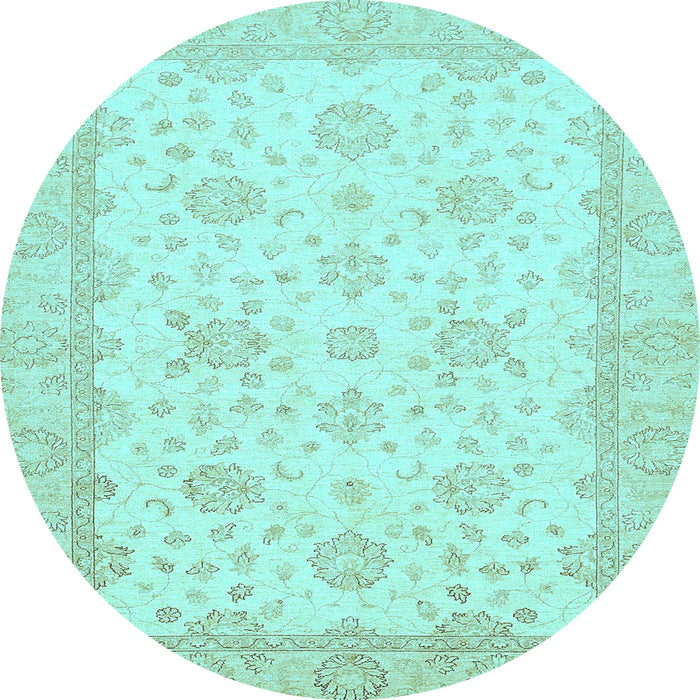 Round Machine Washable Oriental Light Blue Traditional Rug, wshabs480lblu