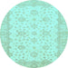 Round Machine Washable Oriental Light Blue Traditional Rug, wshabs480lblu