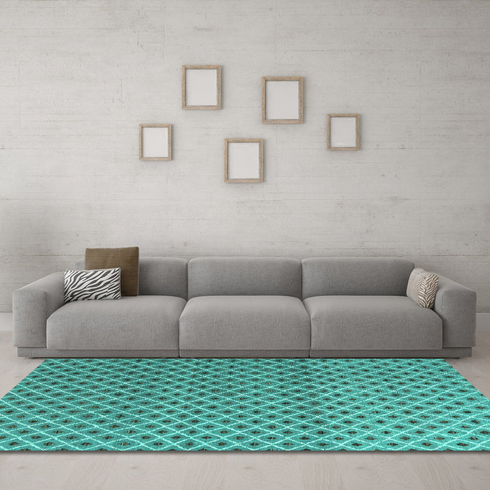 Machine Washable Abstract Turquoise Modern Area Rugs in a Living Room,, wshabs4811turq