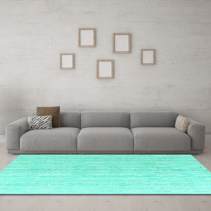 Machine Washable Solid Turquoise Modern Area Rugs in a Living Room,, wshabs4812turq