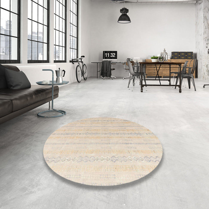 Round Machine Washable Abstract Wheat Beige Rug in a Office, wshabs4812
