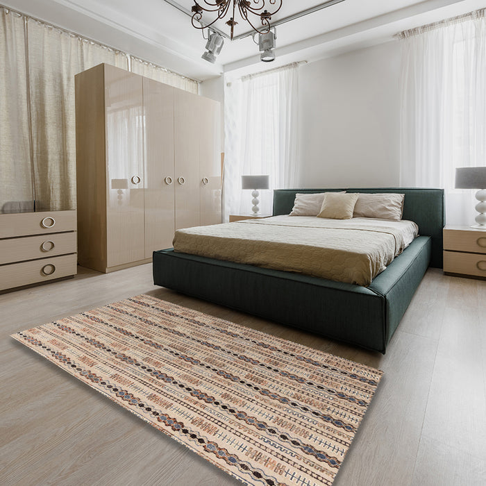 Machine Washable Abstract Dark Gold Brown Rug in a Bedroom, wshabs4813