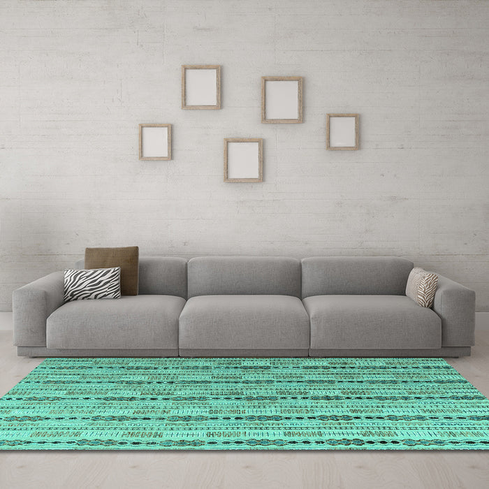 Machine Washable Abstract Turquoise Modern Area Rugs in a Living Room,, wshabs4813turq