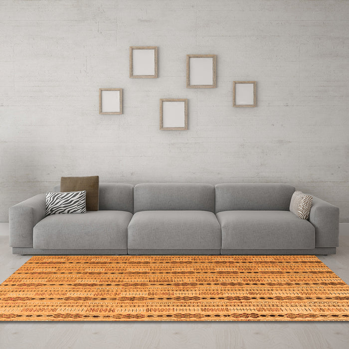 Machine Washable Abstract Orange Modern Area Rugs in a Living Room, wshabs4813org