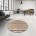 Round Abstract Dark Gold Brown Modern Rug in a Office, abs4813