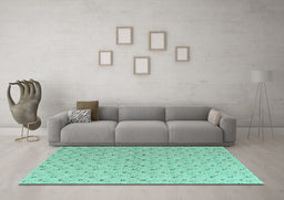 Machine Washable Abstract Turquoise Modern Area Rugs in a Living Room,, wshabs4814turq