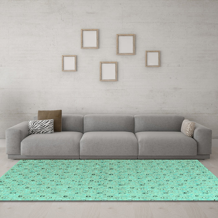Machine Washable Abstract Turquoise Modern Area Rugs in a Living Room,, wshabs4814turq
