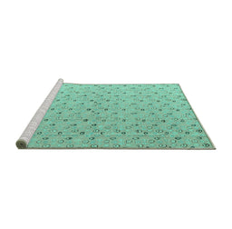 Sideview of Machine Washable Abstract Turquoise Modern Area Rugs, wshabs4814turq