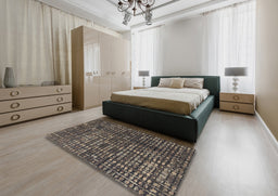 Abstract Khaki Green Modern Rug in a Bedroom, abs4816
