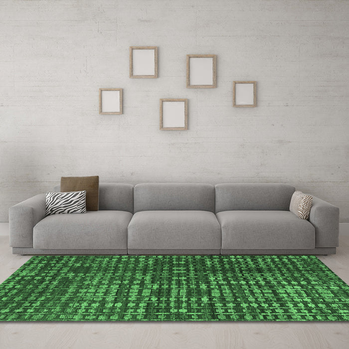Machine Washable Abstract Emerald Green Modern Area Rugs in a Living Room,, wshabs4816emgrn