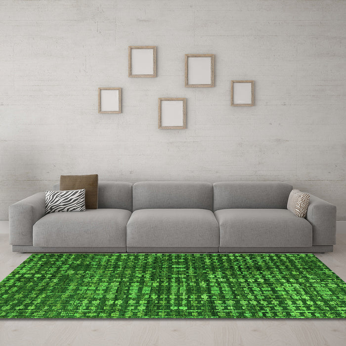 Machine Washable Abstract Green Modern Area Rugs in a Living Room,, wshabs4816grn