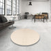 Round Machine Washable Abstract Moccasin Beige Rug in a Office, wshabs4817
