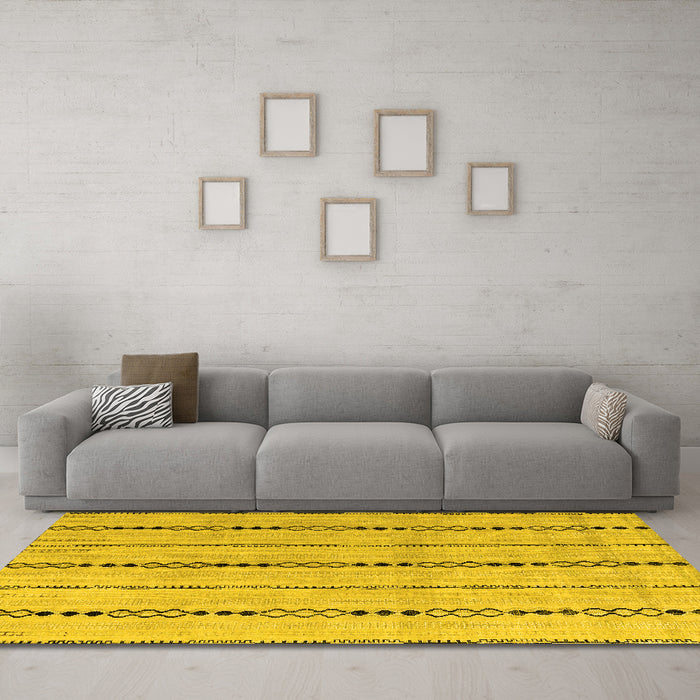Machine Washable Abstract Yellow Modern Rug in a Living Room, wshabs4818yw