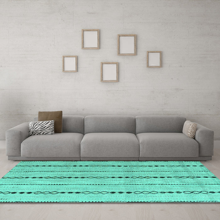 Machine Washable Abstract Turquoise Modern Area Rugs in a Living Room,, wshabs4818turq
