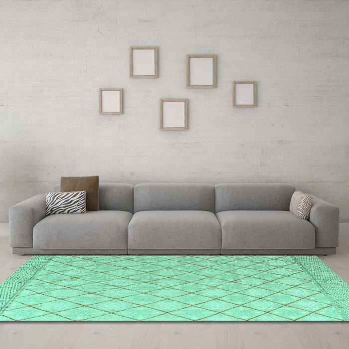 Machine Washable Abstract Turquoise Modern Area Rugs in a Living Room,, wshabs4819turq