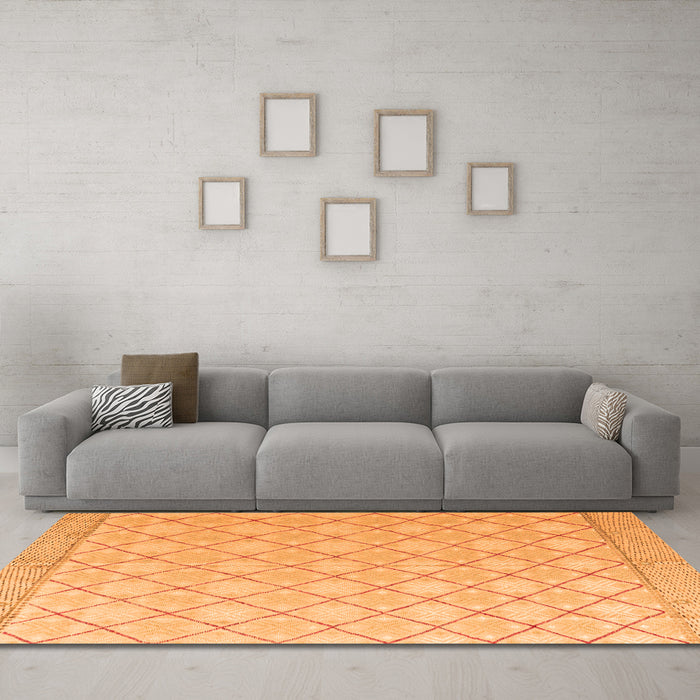 Machine Washable Abstract Orange Modern Area Rugs in a Living Room, wshabs4819org