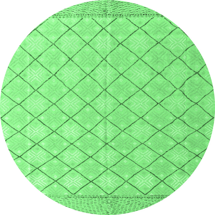 Round Machine Washable Abstract Emerald Green Modern Area Rugs, wshabs4819emgrn