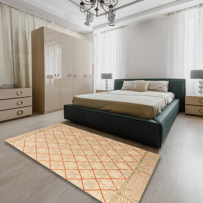 Machine Washable Abstract Yellow Rug in a Bedroom, wshabs4819