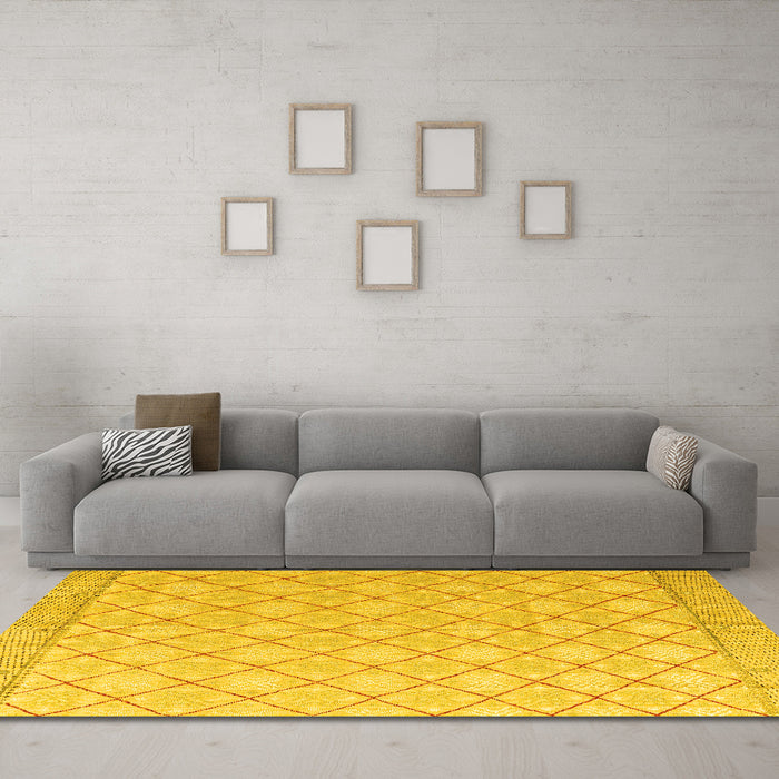 Machine Washable Abstract Yellow Modern Rug in a Living Room, wshabs4819yw