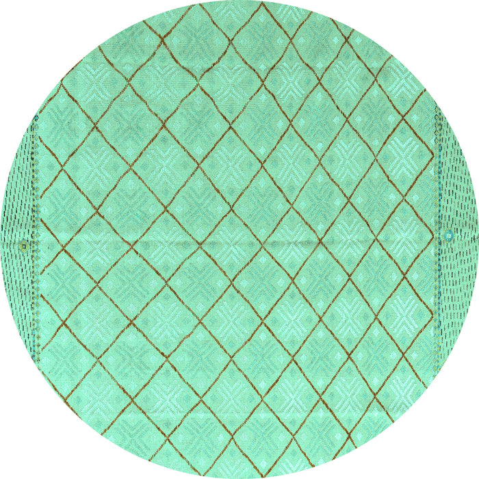 Round Machine Washable Abstract Turquoise Modern Area Rugs, wshabs4819turq