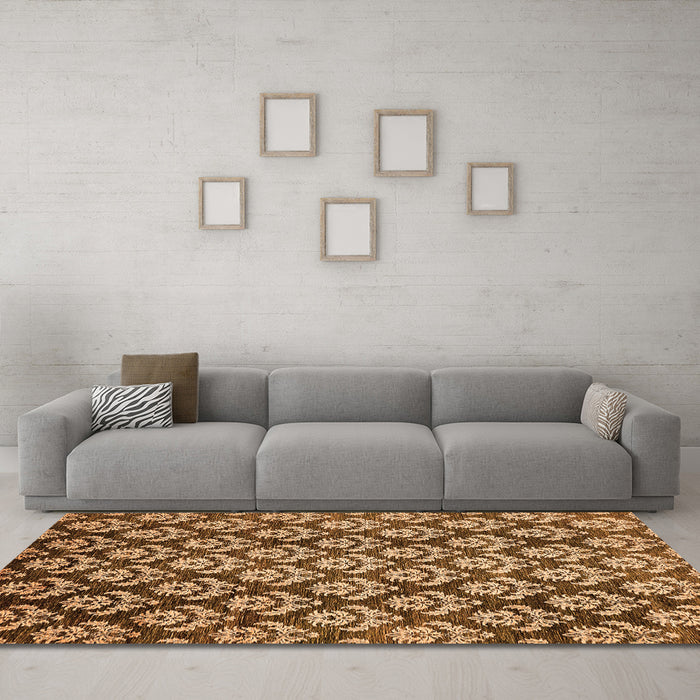 Machine Washable Abstract Orange Modern Area Rugs in a Living Room, wshabs481org