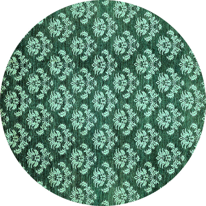Round Machine Washable Abstract Turquoise Modern Area Rugs, wshabs481turq